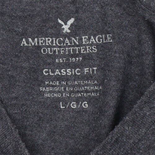 American Eagle Men's Grey Long Sleeve T-Shirt, L