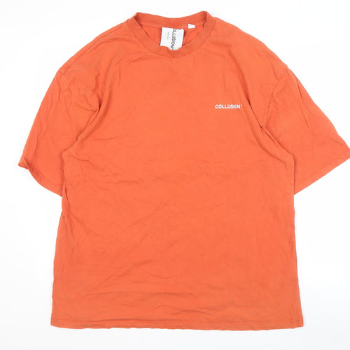 Collusion Men's Orange Cotton T-Shirt - Size L