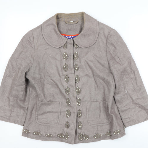 Boden Women's Grey Linen Cotton Short Jacket Size 12