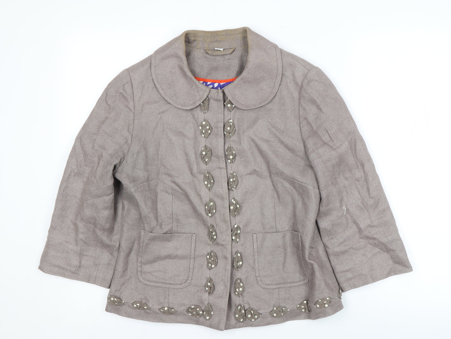 Boden Women's Grey Linen Cotton Short Jacket Size 12