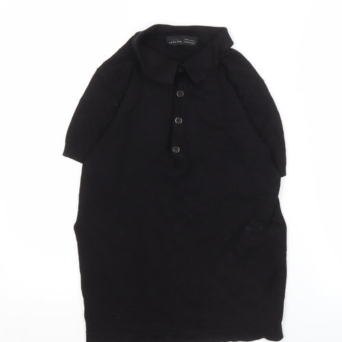 Zara Men's Black Polo Shirt, Size S, Short Sleeve