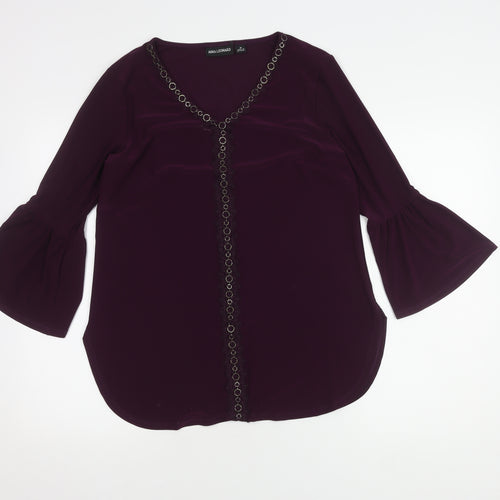 Nina Leonard Women's Purple Blouse Medium Chain V-Neck
