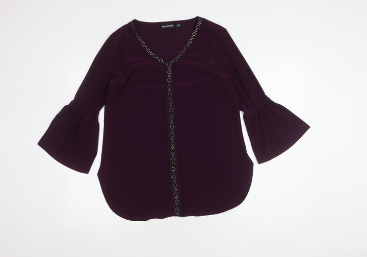Nina Leonard Women's Purple Blouse Medium Chain V-Neck