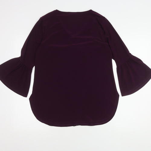 Nina Leonard Women's Purple Blouse Medium Chain V-Neck