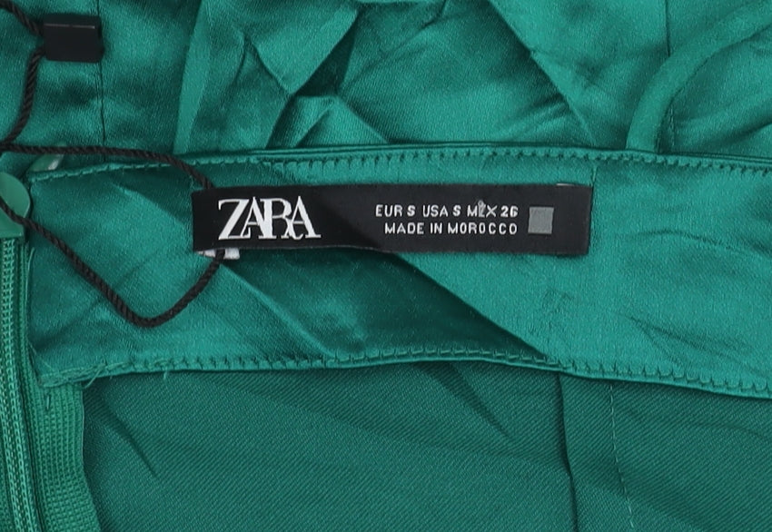 Zara Women's Green Slip Dress, Size S, Sleeveless
