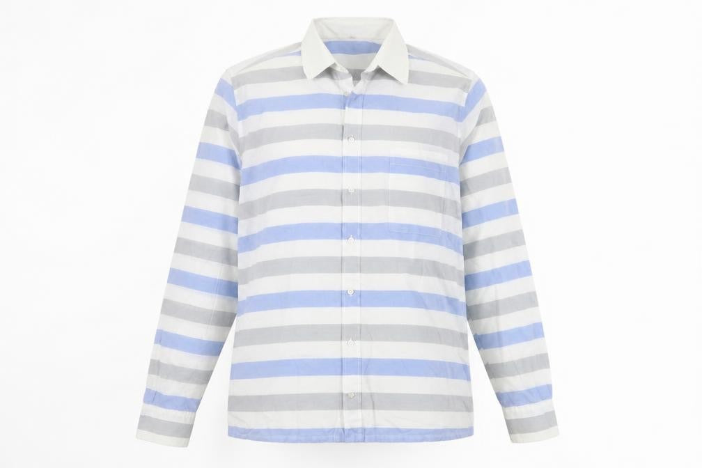Front view of Jacques Britt unisex multicoloured striped button-up shirt