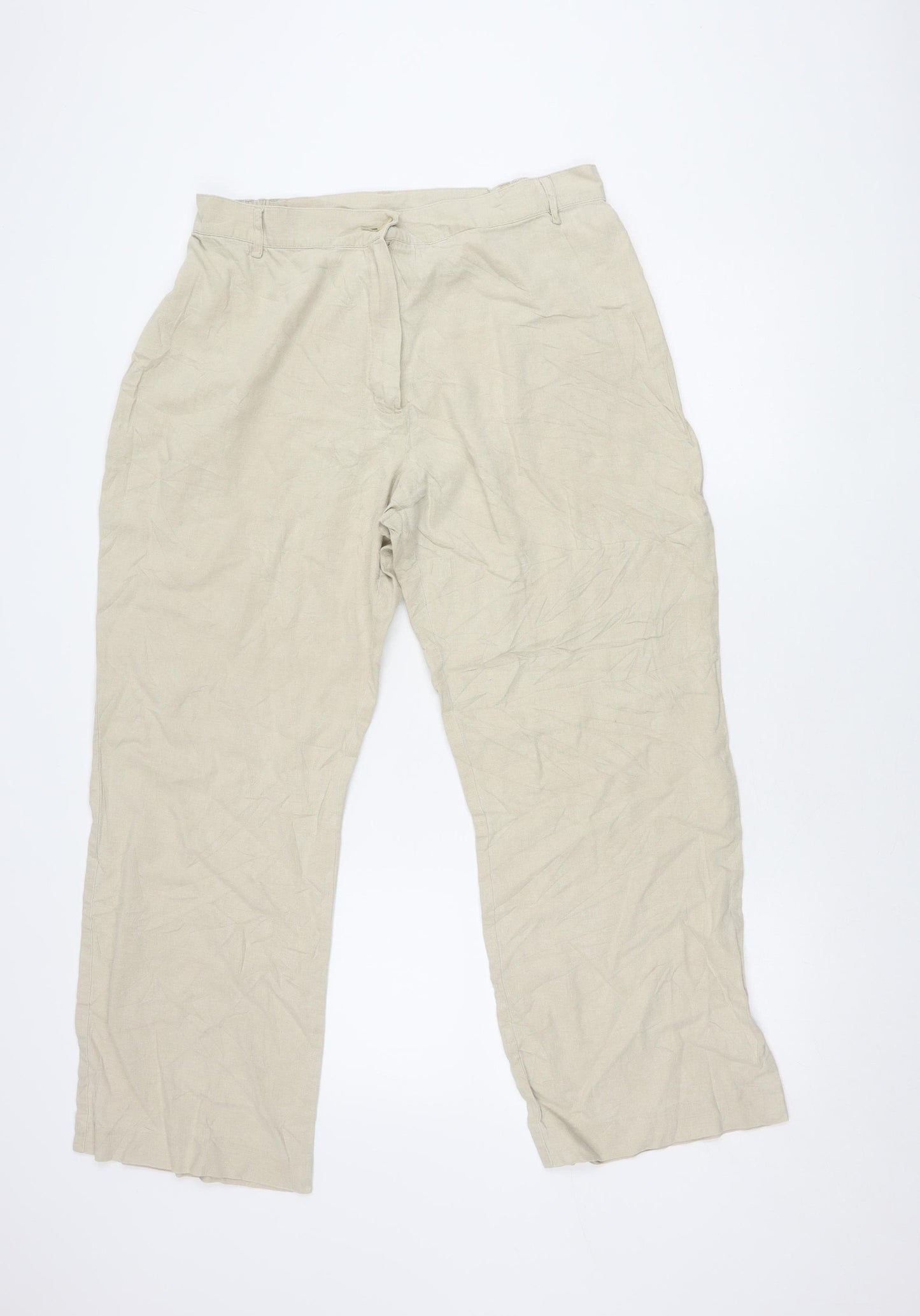 Marks and Spencer Women's Beige Linen Trousers, Size 18