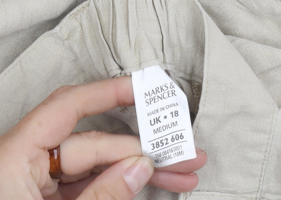 Marks and Spencer Women's Beige Linen Trousers, Size 18