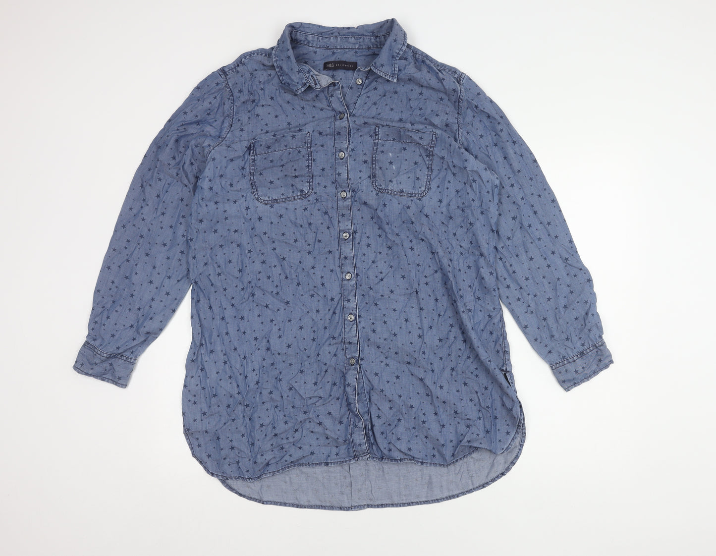 Marks and Spencer Women's Blue Button-Up Shirt Size 16
