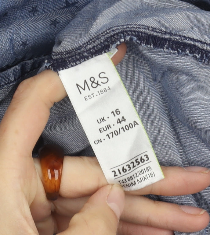 Marks and Spencer Women's Blue Button-Up Shirt Size 16