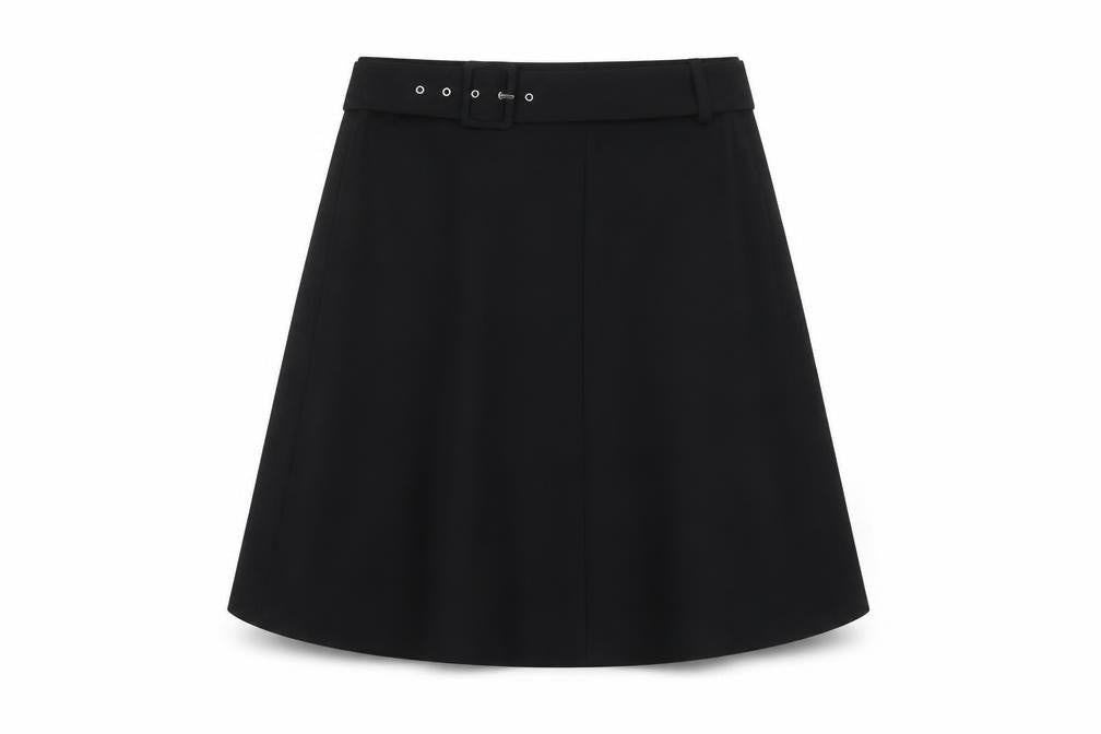 Front view of Zara Women's Black A-Line Skirt Buckle Accent S