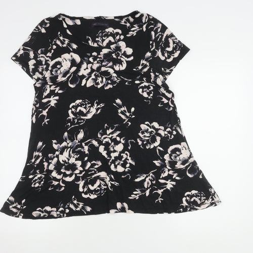 Marks and Spencer Women's Black Floral T-Shirt, Size 16