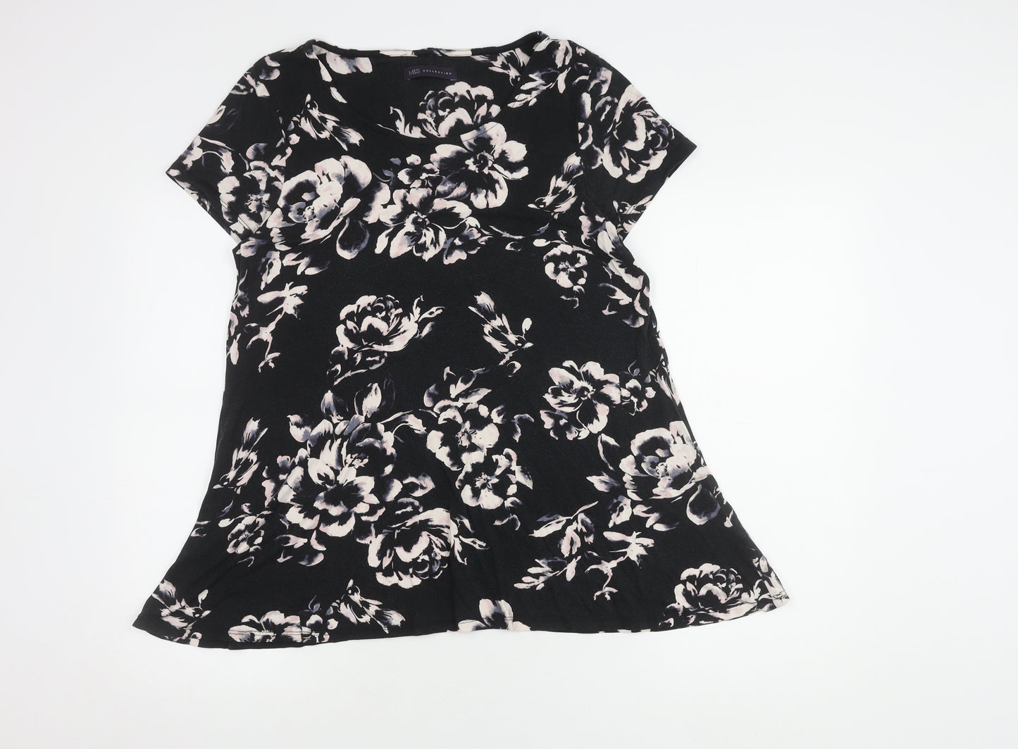 Marks and Spencer Women's Black Floral T-Shirt, Size 16