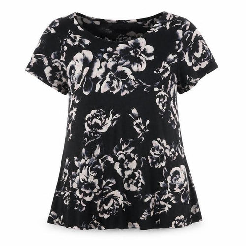 Marks and Spencer Women's Black Floral T-Shirt, Size 16