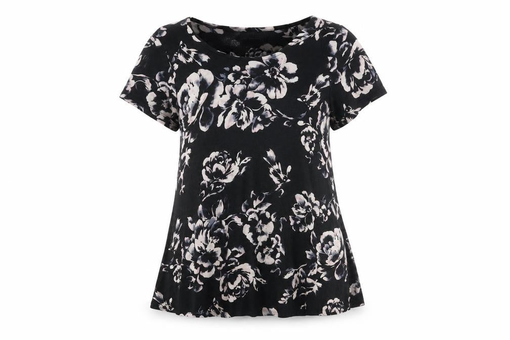 Marks and Spencer Women's Black Floral T-Shirt, Size 16