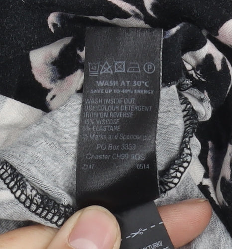 Marks and Spencer Women's Black Floral T-Shirt, Size 16