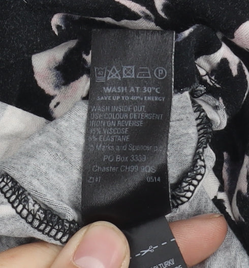 Marks and Spencer Women's Black Floral T-Shirt, Size 16