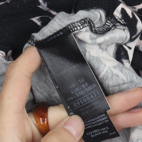Marks and Spencer Women's Black Floral T-Shirt, Size 16
