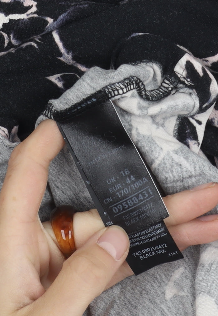Marks and Spencer Women's Black Floral T-Shirt, Size 16