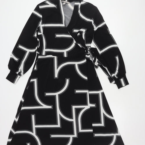 H&M Women's Black Geometric Long Sleeve Dress S