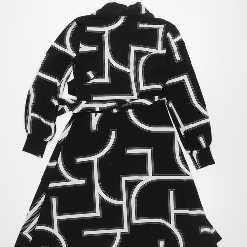 H&M Women's Black Geometric Long Sleeve Dress S