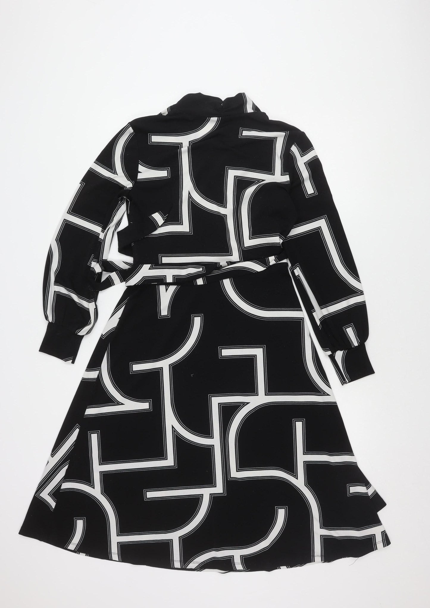 H&M Women's Black Geometric Long Sleeve Dress S