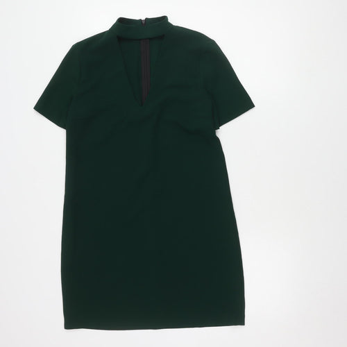 Zara Woman Green Sheath Dress, S, Short Sleeve, V-Neck