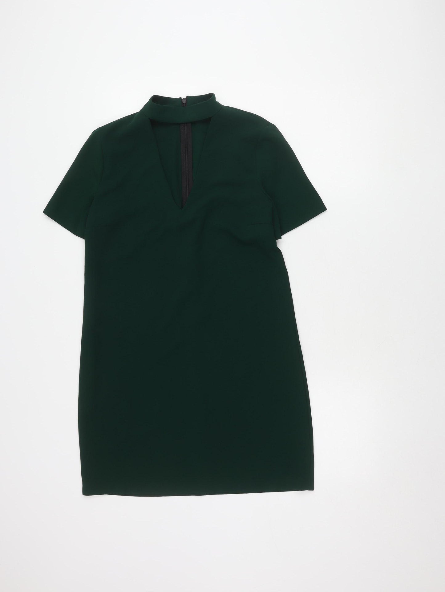 Zara Woman Green Sheath Dress, S, Short Sleeve, V-Neck