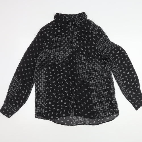Next Women's Black Geometric Button-Up Shirt, Size 10