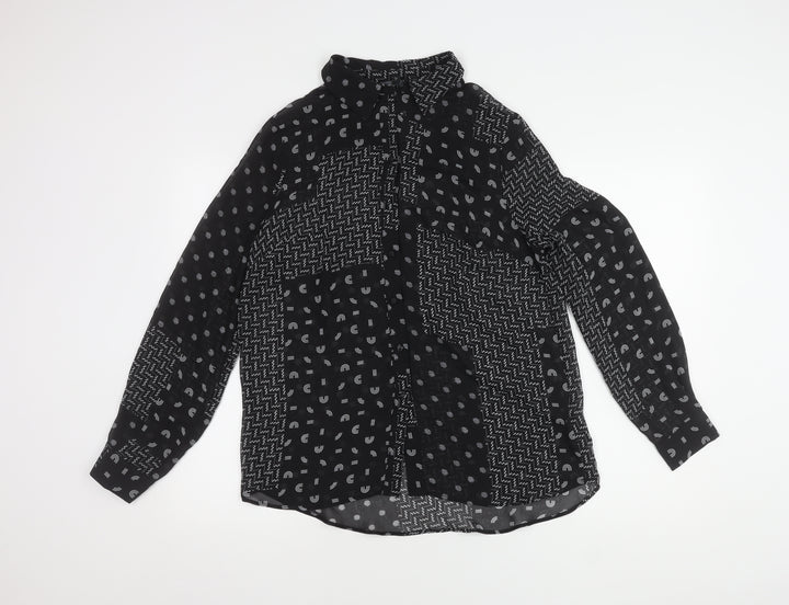 Next Women's Black Geometric Button-Up Shirt, Size 10