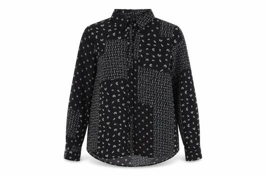 Front view of Next Women's Black Geometric Button-Up Shirt, size 10