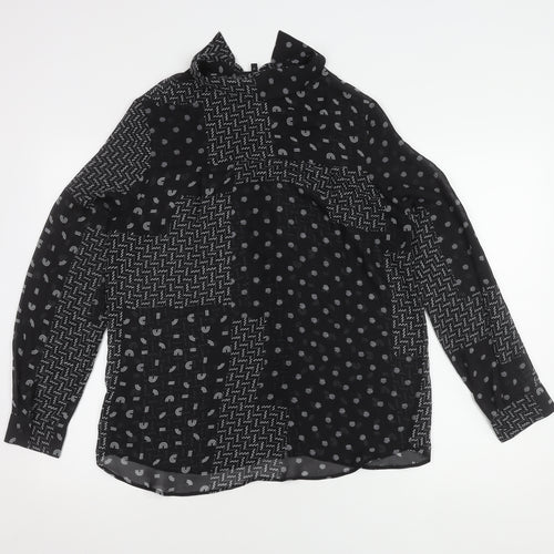 Next Women's Black Geometric Button-Up Shirt, Size 10