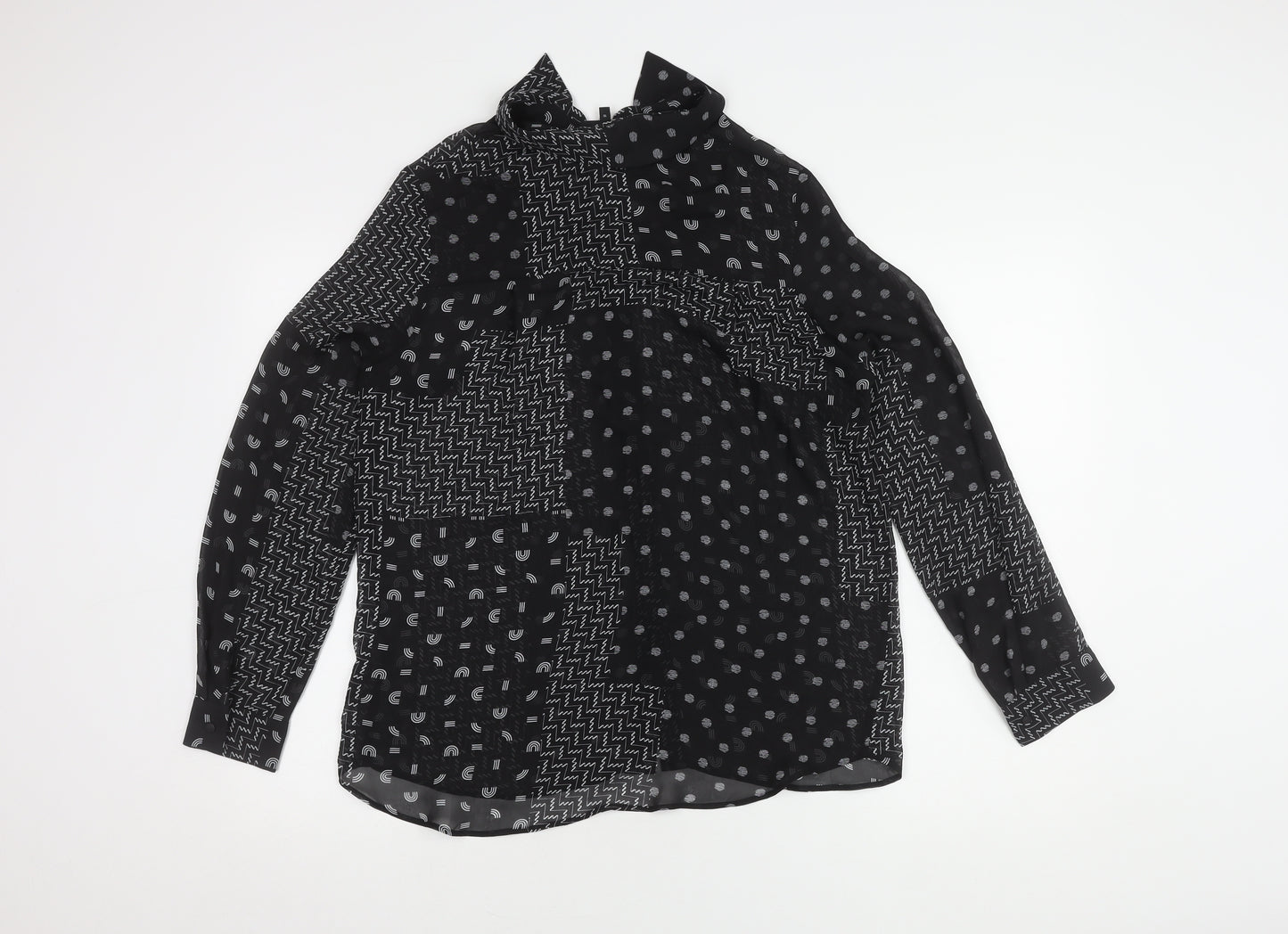 Next Women's Black Geometric Button-Up Shirt, Size 10