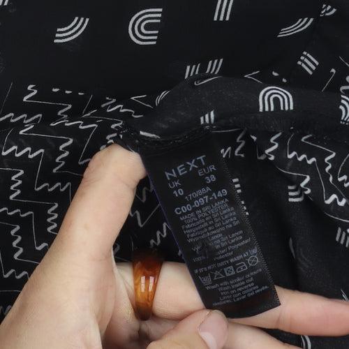 Next Women's Black Geometric Button-Up Shirt, Size 10