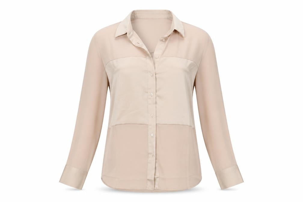 Front view of Mango Women's Beige Blouse, size L, - Regular Fit