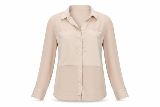 Front view of Mango Women's Beige Blouse, size L, - Regular Fit