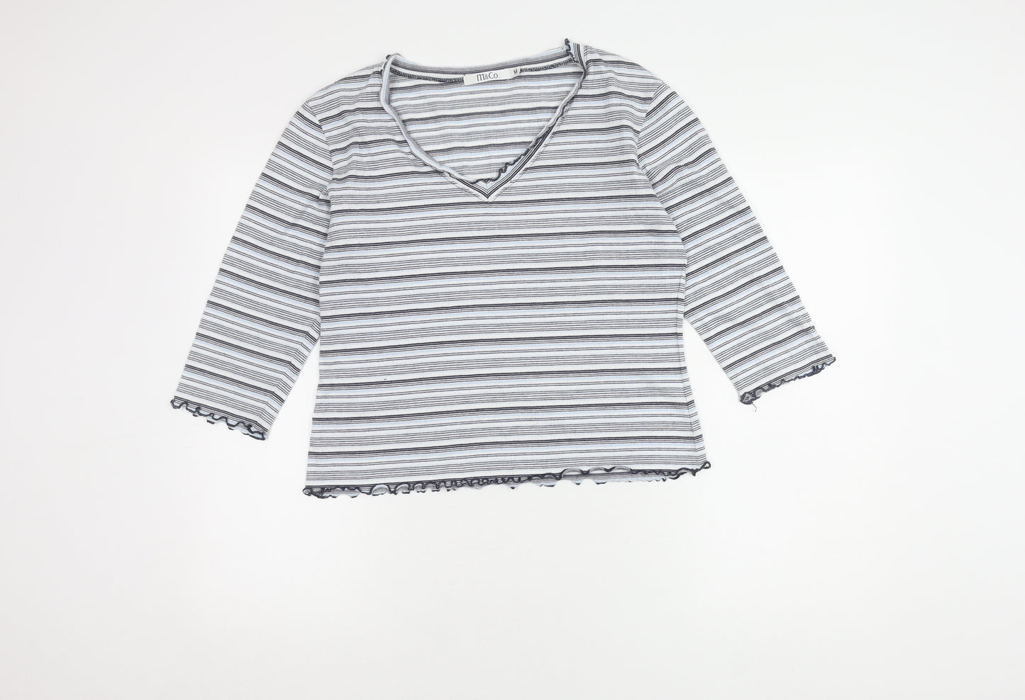 M&Co Women's Striped 3/4 Sleeve V-Neck Top M
