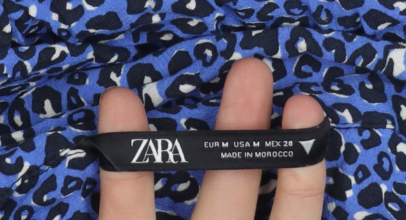 Zara Women's Blue Black Animal Print Blouse Size 12