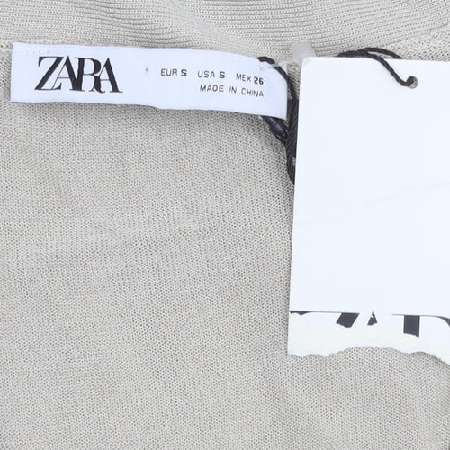 Zara Women's Beige Full Zip V-Neck Jumper, Size S