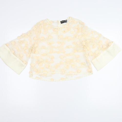 Dainty Women's Beige Floral Lace Blouse L