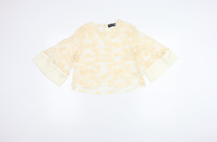Dainty Women's Beige Floral Lace Blouse L