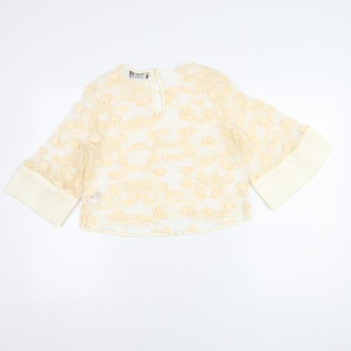 Dainty Women's Beige Floral Lace Blouse L
