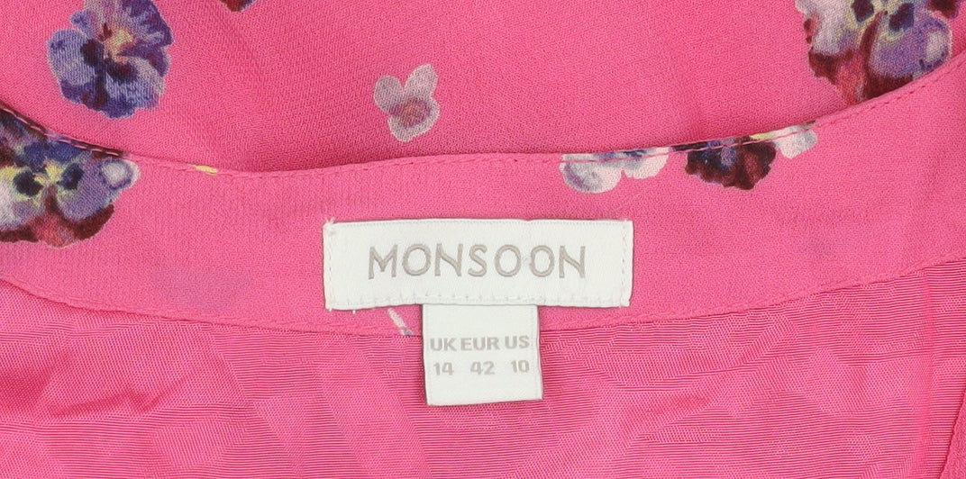 Monsoon Women's Pink Floral Dress Size 14