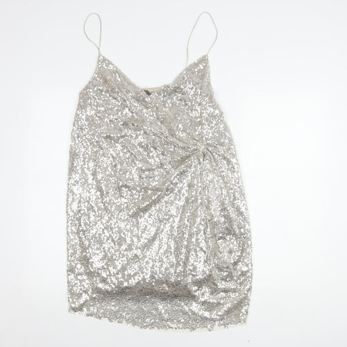 Zara Women's Silver Slip Sequin Party Dress XL