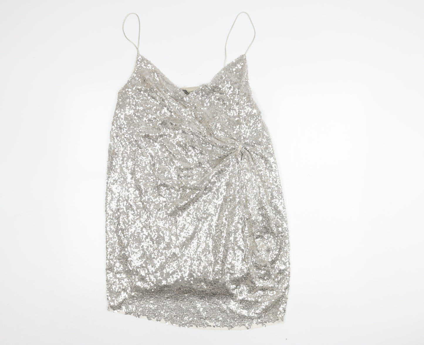 Zara Women's Silver Slip Sequin Party Dress XL