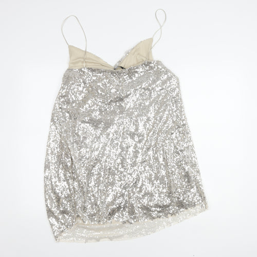 Zara Women's Silver Slip Sequin Party Dress XL