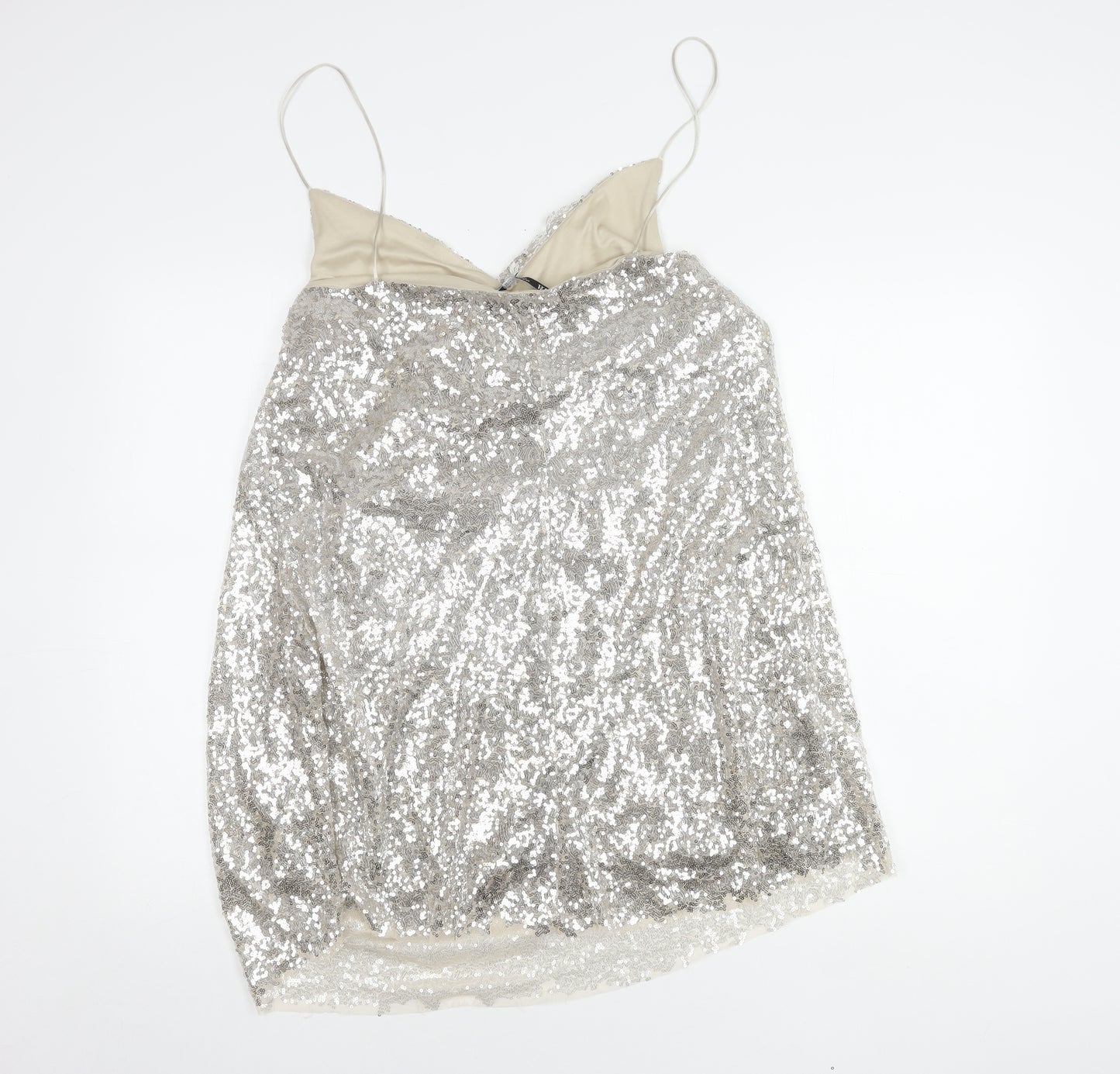 Zara Women's Silver Slip Sequin Party Dress XL
