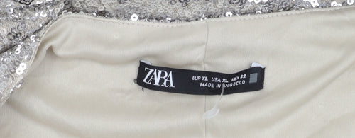 Zara Women's Silver Slip Sequin Party Dress XL