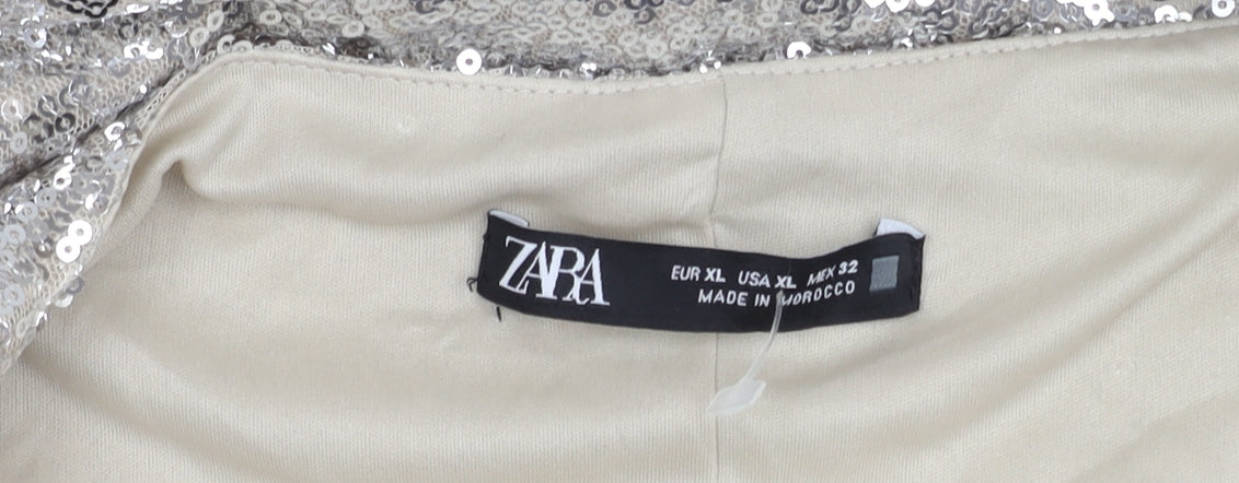 Zara Women's Silver Slip Sequin Party Dress XL