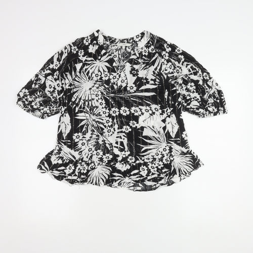 Next Women's Black Floral Puff Sleeve Top Size 12